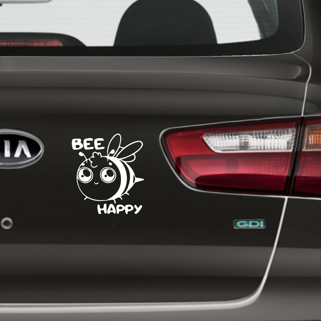 Pegatina Bee happy - blanca