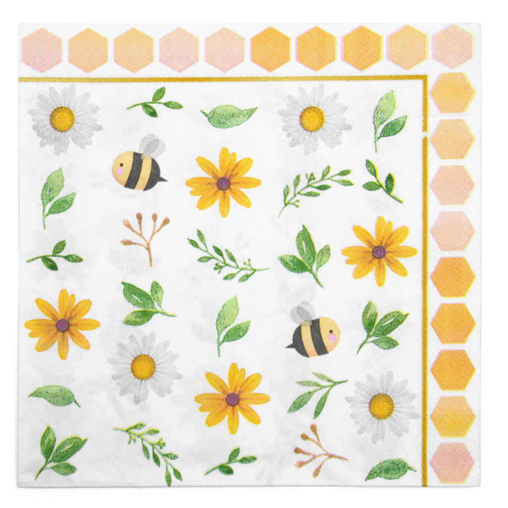 Servilletas de papel Abejas y flores - 20 piezas