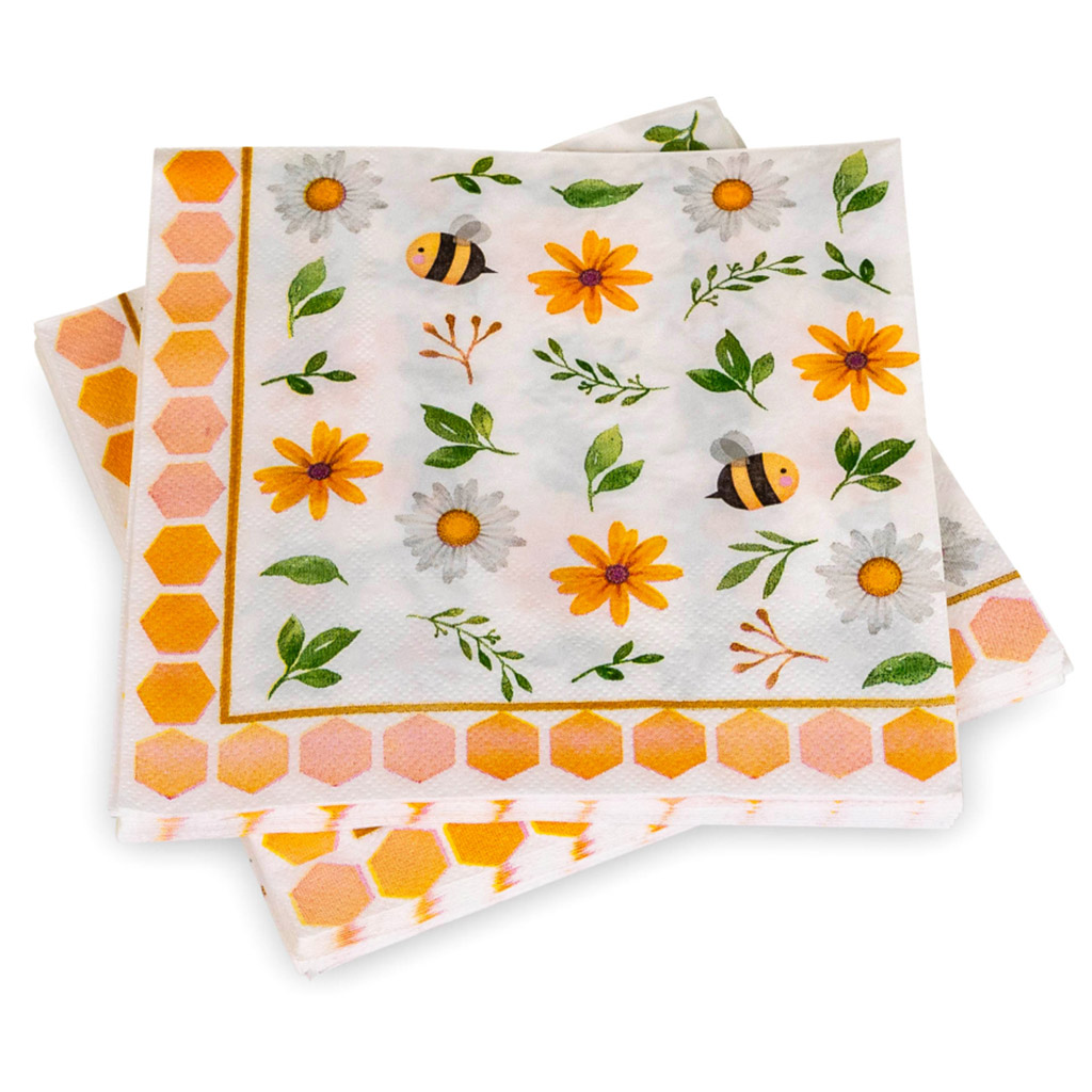 Servilletas de papel Abejas y flores - 20 piezas