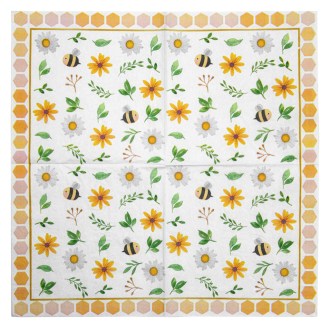 Servilletas de papel Abejas y flores - 20 piezas