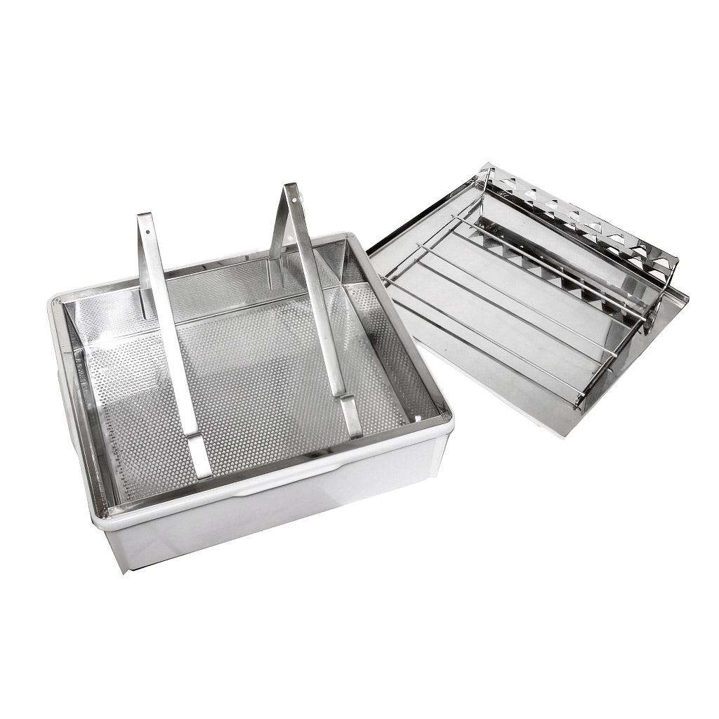 Bandeja de desoperculado ApiNord - acero inoxidable - con soporte para 1 cuadro.