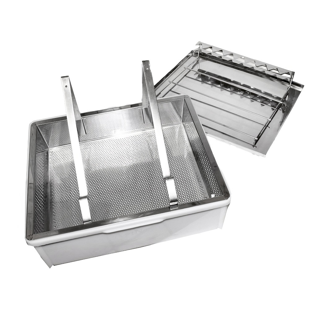 Bandeja de desoperculado ApiNord - acero inoxidable - con soporte para 1 cuadro.
