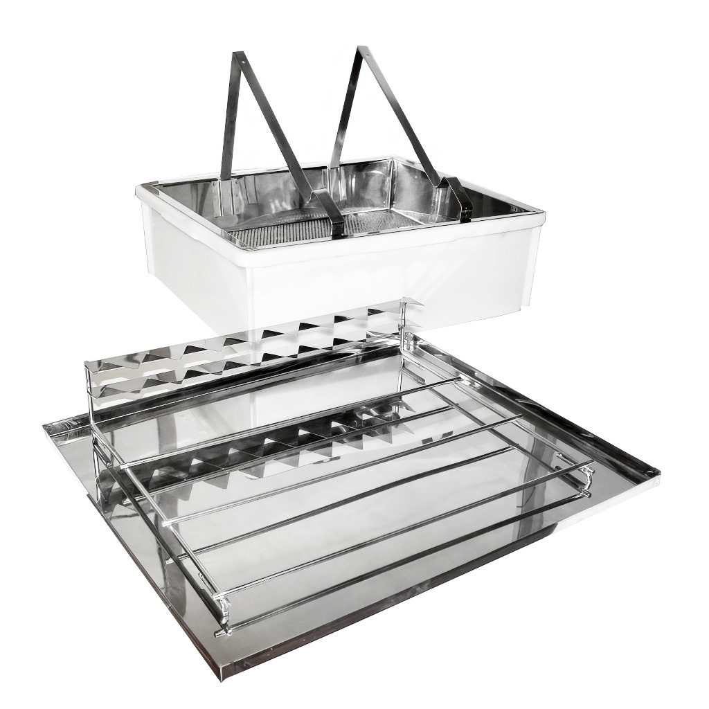 Bandeja de desoperculado ApiNord - acero inoxidable - con soporte para 1 cuadro.