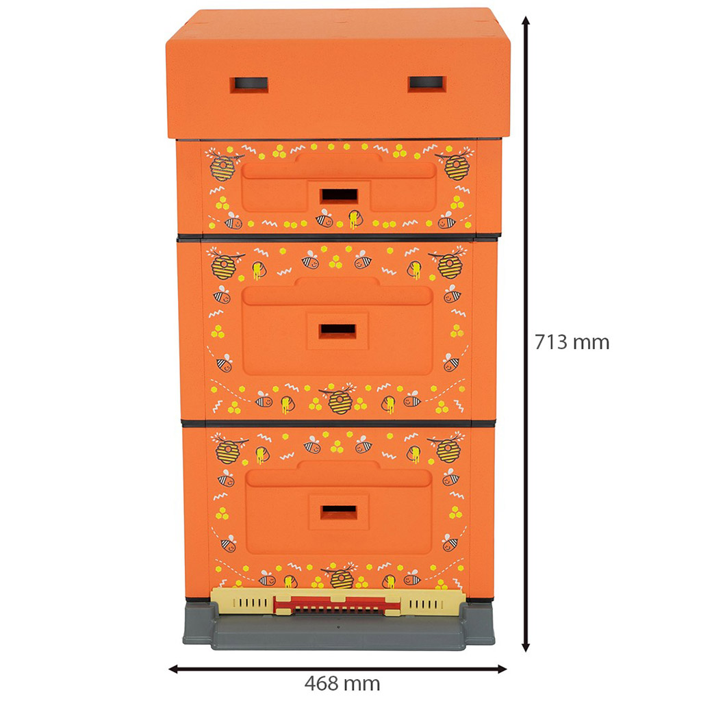 Colmena Dadant OPTIMA, lacada (naranja), impresión - abeja, desmontada